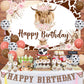 JOYMEMO Boho Highland Cow Birthday Decorations, Pink Beige Latex Balloons & Backdrop, Floral Farm Theme Party Supplies