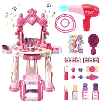 Pretend Play Girls Makeup Table Set With Stool