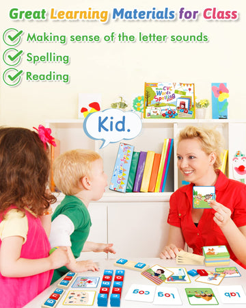 Gojmzo Wooden Cvc Word Spelling Games, Preschool Kindergarten Learning Activities, Montessori Educational Toys Gifts For 3 4 5 6