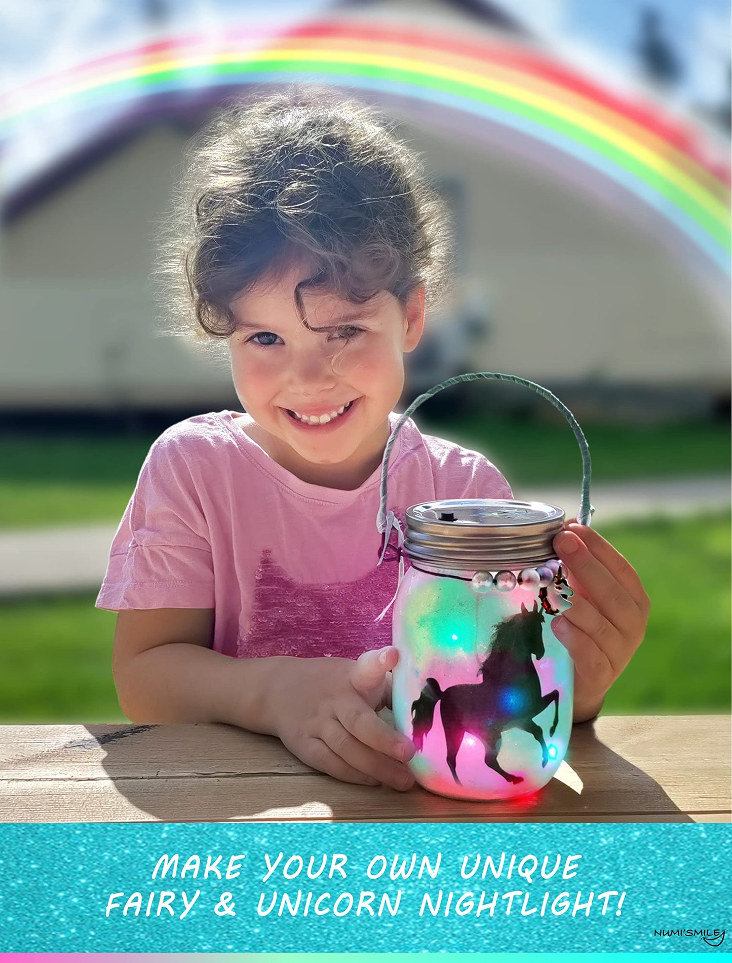 NUMI'SMILE Unicorn & Fairy Night Light Jar Craft Kit, Large, Pink, DIY Arts & Crafts for Girls Ages 3-12, Model NUMI-6928