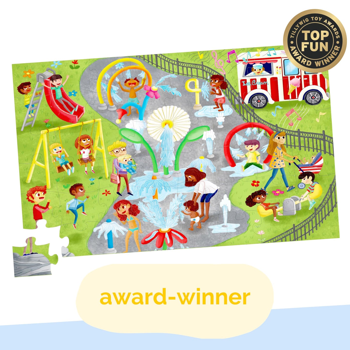 Upbounders Little Likes Kids - Splash Park Jumbo Puzzle, 48 Pieces, Beginner Jigsaw Floor Puzzle With Multicultural Family Children Preschoolers At Play, Age 4-8