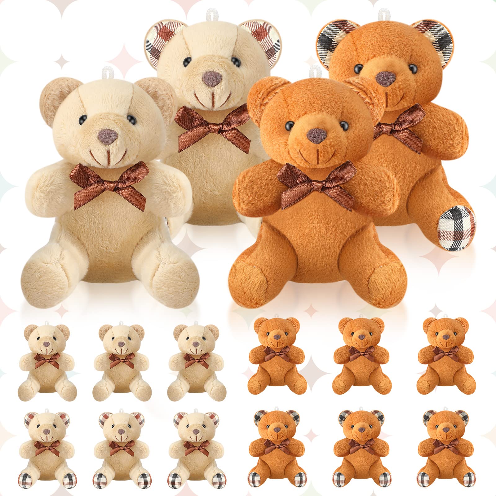 Skylety 16 Pcs Mini Plush Bear Bulk 4 Inch Bear Stuffed Animal Toy Doll Small Soft Bear Keychain For Birthday Baby Shower Weddin