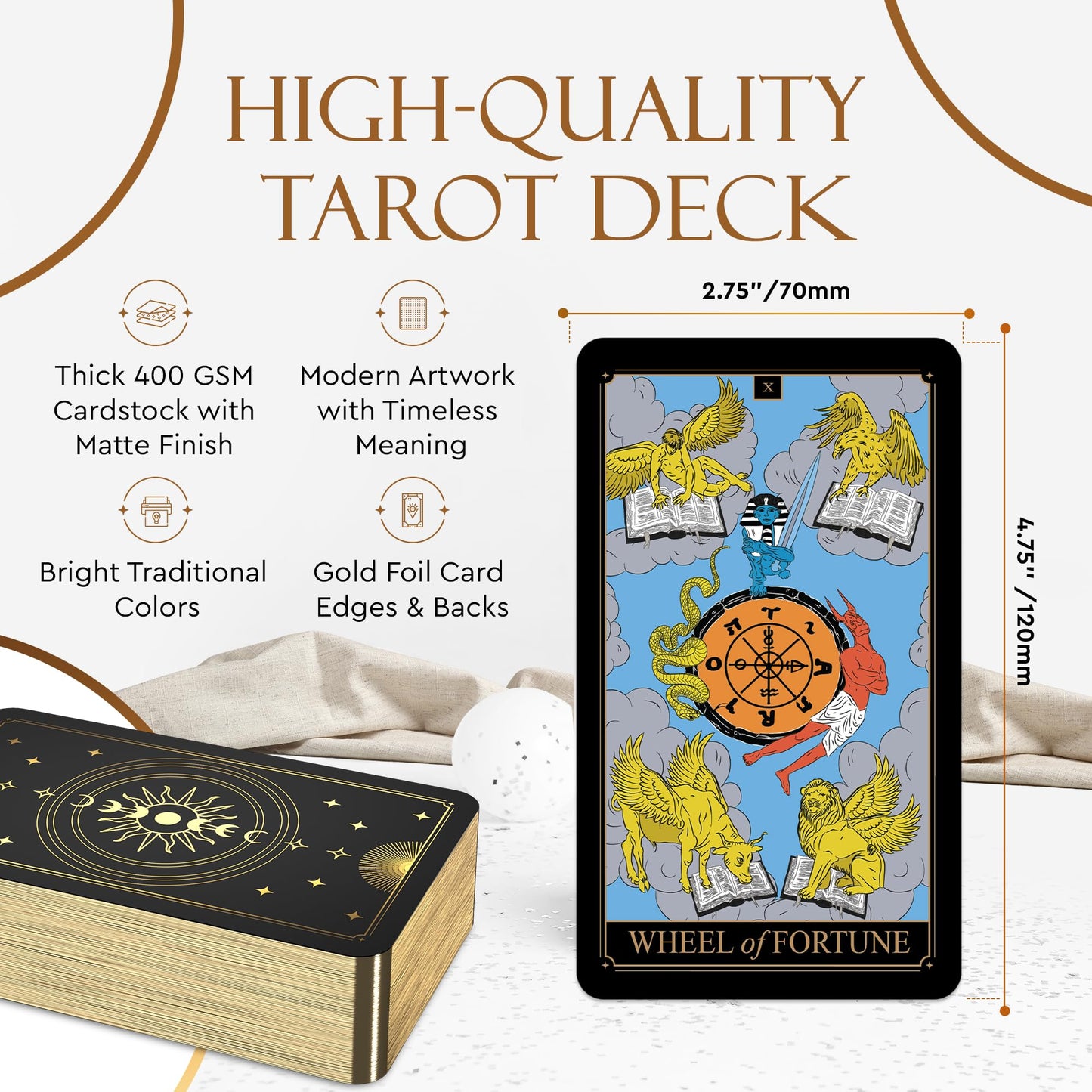 Wyspell Tarot Kit Includes Gold Tarot Cards With Guide Book, A Tarot Cloth, A Tarot Bag, A Tarot Journal, And A Classic Tarot Deck Holder - Beautiful Tarot Cards For Beginners Kit