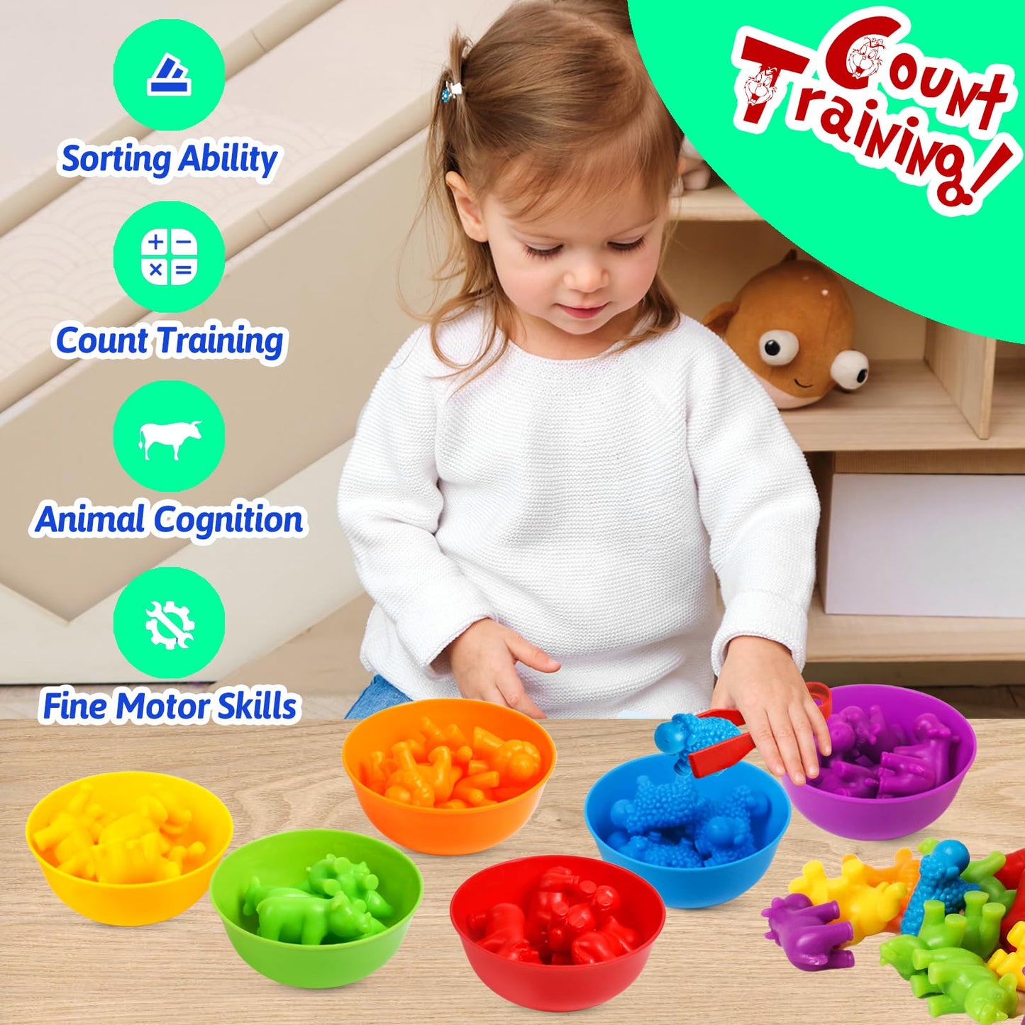 Counting Dinosaurs Toys Matching Games With Sorting Bowls Learning Activities Preschool Manipulatives Montessori Fine Motor Skills Toys For 3 4 5 Years Kids Toddler