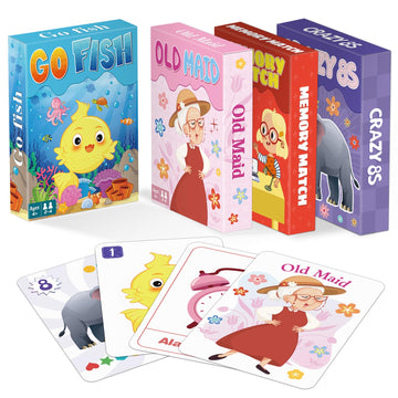Kids Card Games, Go Fish, Old Maid, Memory Match and Crazy 8s, Go Fish Card Game for Kids 4-8, Fun Toddler Card Games for Family