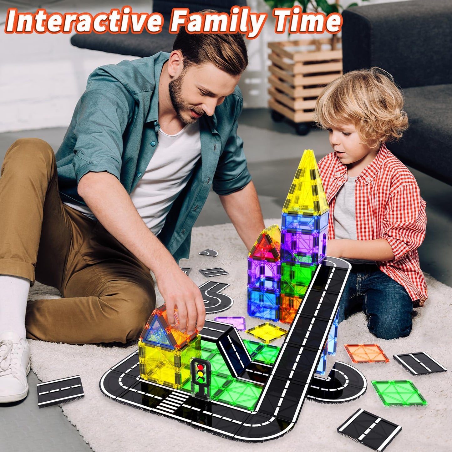 Magnetic Tiles Road Set With Car Kits, Magnetic Building Blocks Sensory Toys For Kids Ages 3-5 4-8, Stem Educational Toddlers To