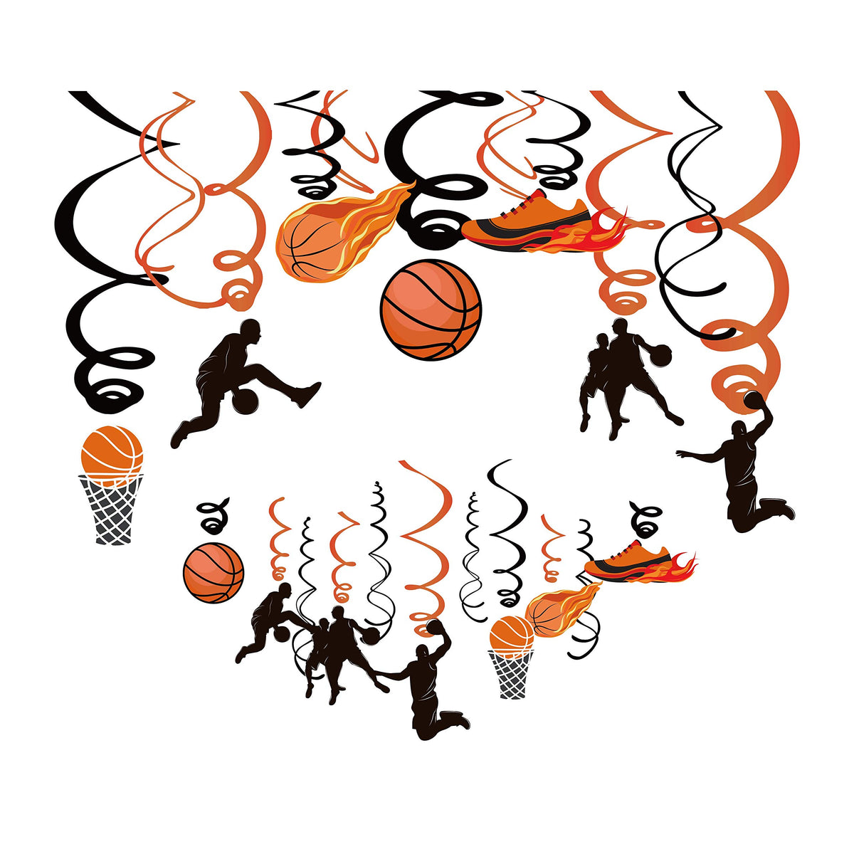 Kristin Paradise 30Ct Basketball Hanging Swirl Decorations, Party Supplies, Birthday Theme Decor for Boy Girl Baby Shower, 1st B