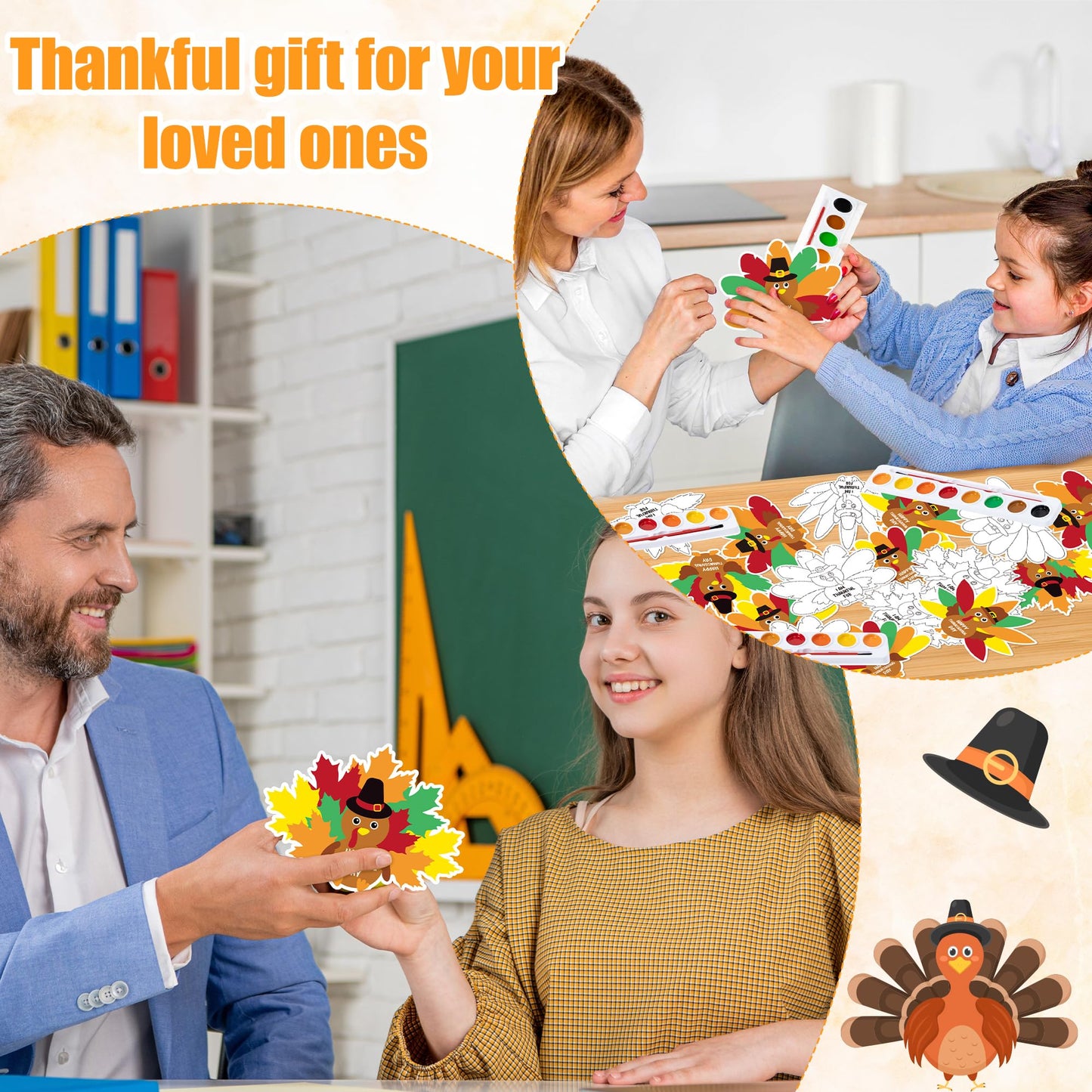 K1tpde Thanksgiving Crafts with Watercolor Paint - 24 Set DIY Watercolor Paint Bulk with Turkey Greeting Card Kit for Kids Schoo