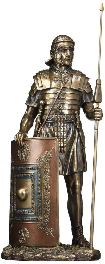 Us 14.38'' Roman Soldier With Javelin And Shield Cold Cast Bronze Figurine