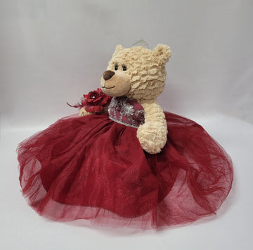 Kinnex Collections by Amanda 20 inch Quince Anos Teddy Bear with Dress (Centerpiece) ~ B16632-7 (Burgundy)