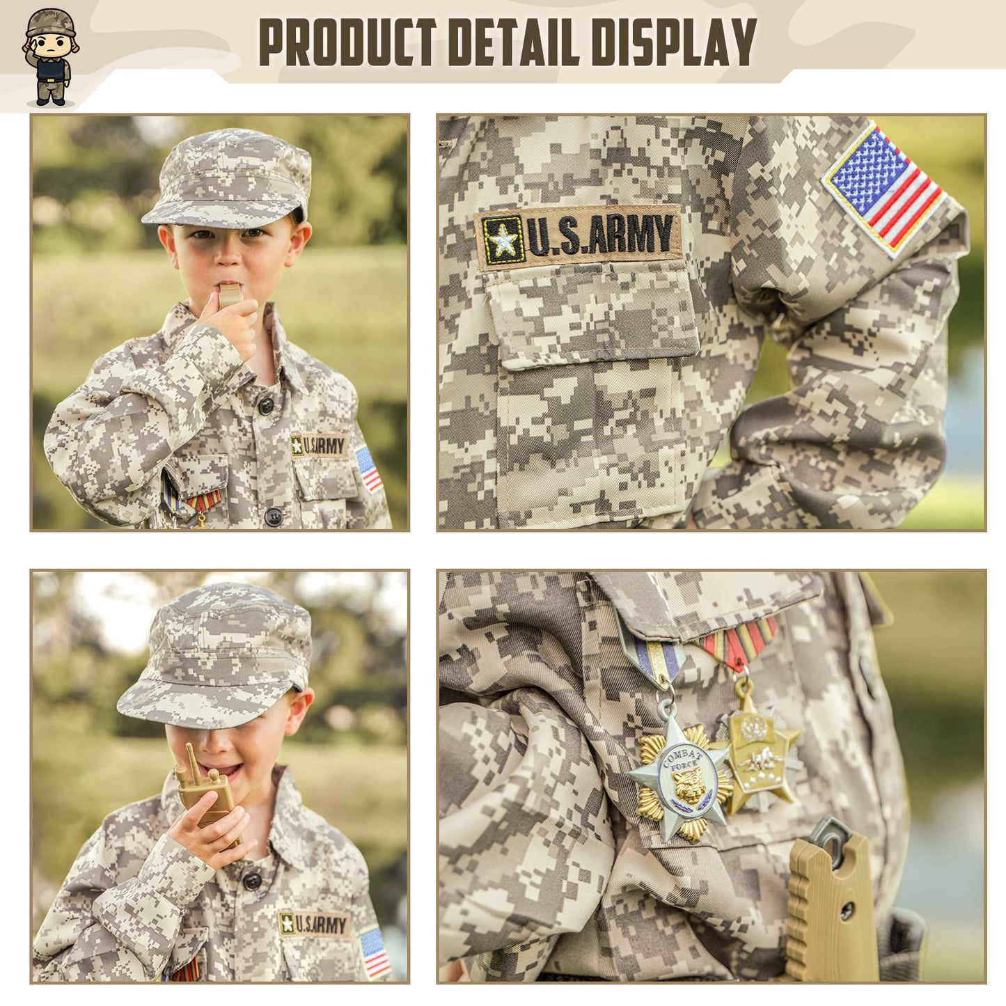 Giftinbox Kids Army Soldier Dress Up Costume Role Play Set, Deluxe Christmas Gift For Kids Boys Aged 3-12 Size L