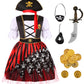 Dormstop Kids Pirate Costume Girls Deluxe Buccaneer Dress Set for Halloween Party Dress Up (5-7 Years)