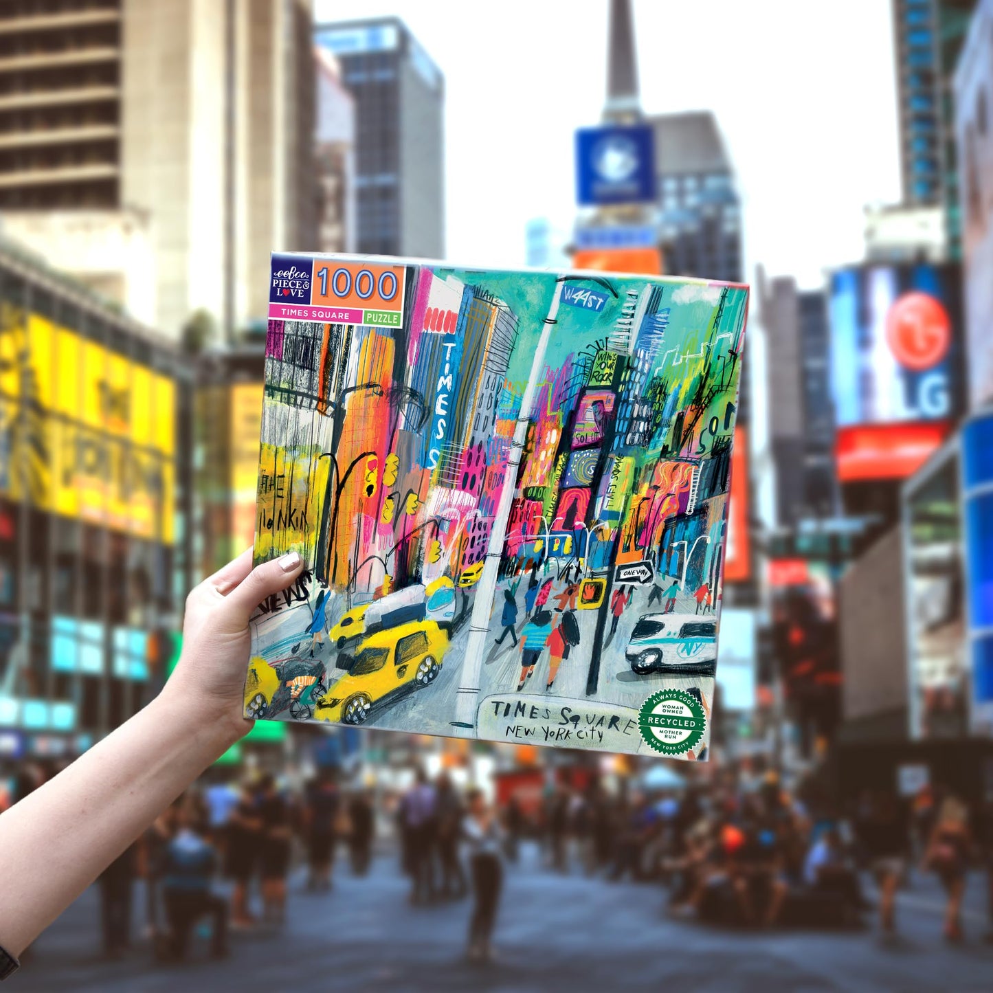 eeBoo 1000 Piece Puzzle - Times Square Jigsaw, 23x23 inches, Glossy Cardboard, Multicolor, Model PZTTMS