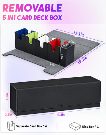 Uaono Card Deck Box With Dice Tray For Mtg, 5 In 1 Card Deck Case Holds 800+ Unsleeved Cards, Strong Magnet Card Organizer Compatible With Yugioh Tcg Sports Cards (Colorful)