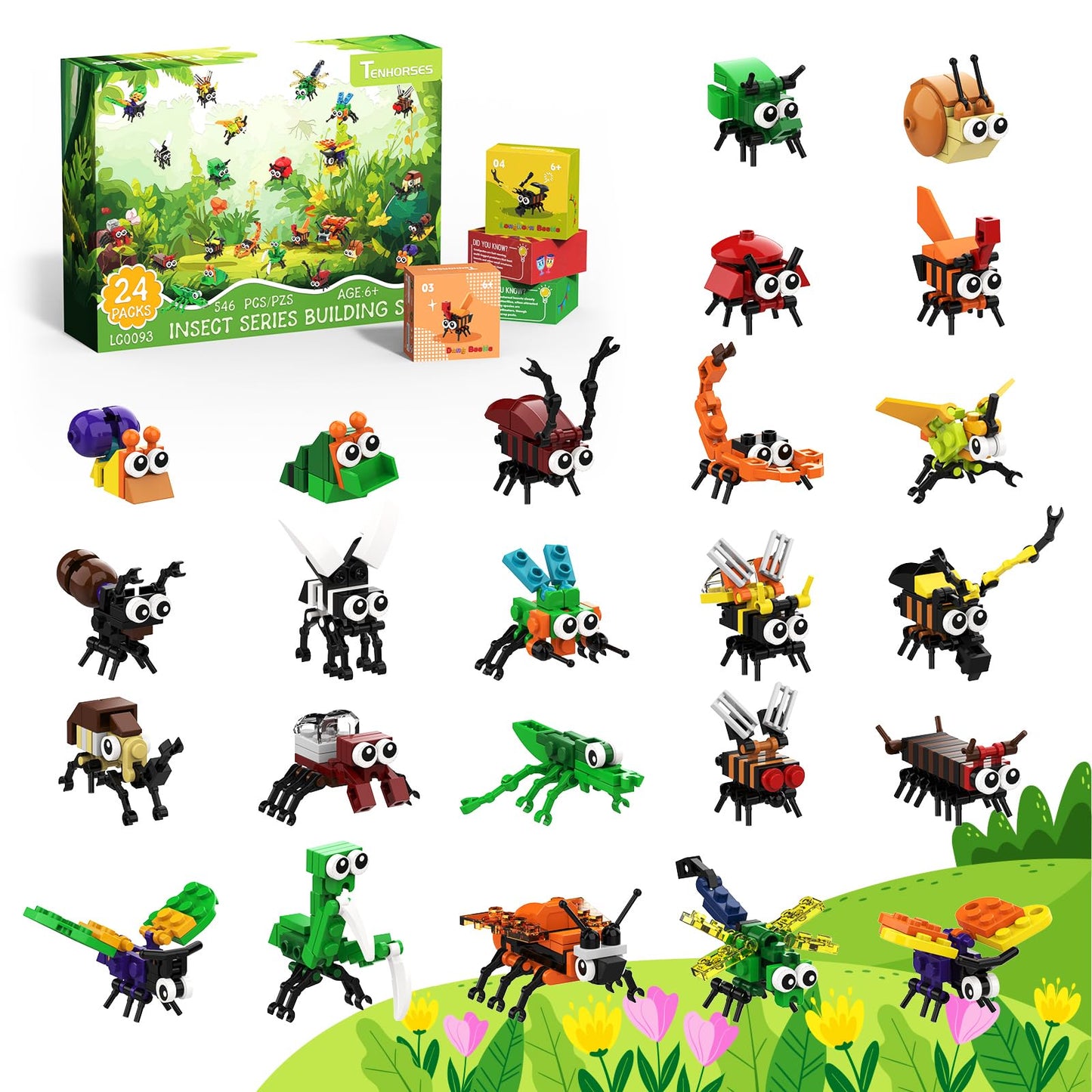 Party Favors For Kids 24 Pack Insect Building Sets, Bulk Educational Bug Blocks Toy For Valentines Day Classroom Prizes, Goodie Bags, Easter,Christmas, Birthday Party Gifts For Boys And Girls