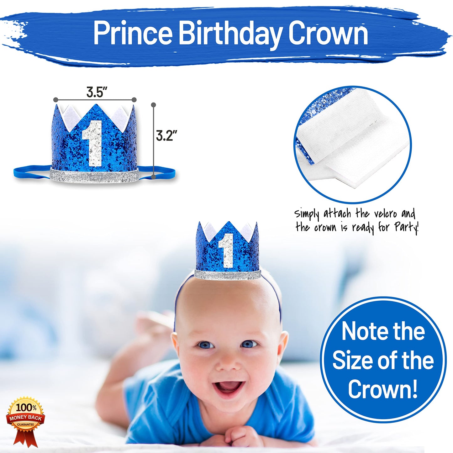 Baby 1St Birthday Boy Decorations With Crown - Baby Boy First Birthday Decorations High Chair Banner - Cake Smash Party Supplies