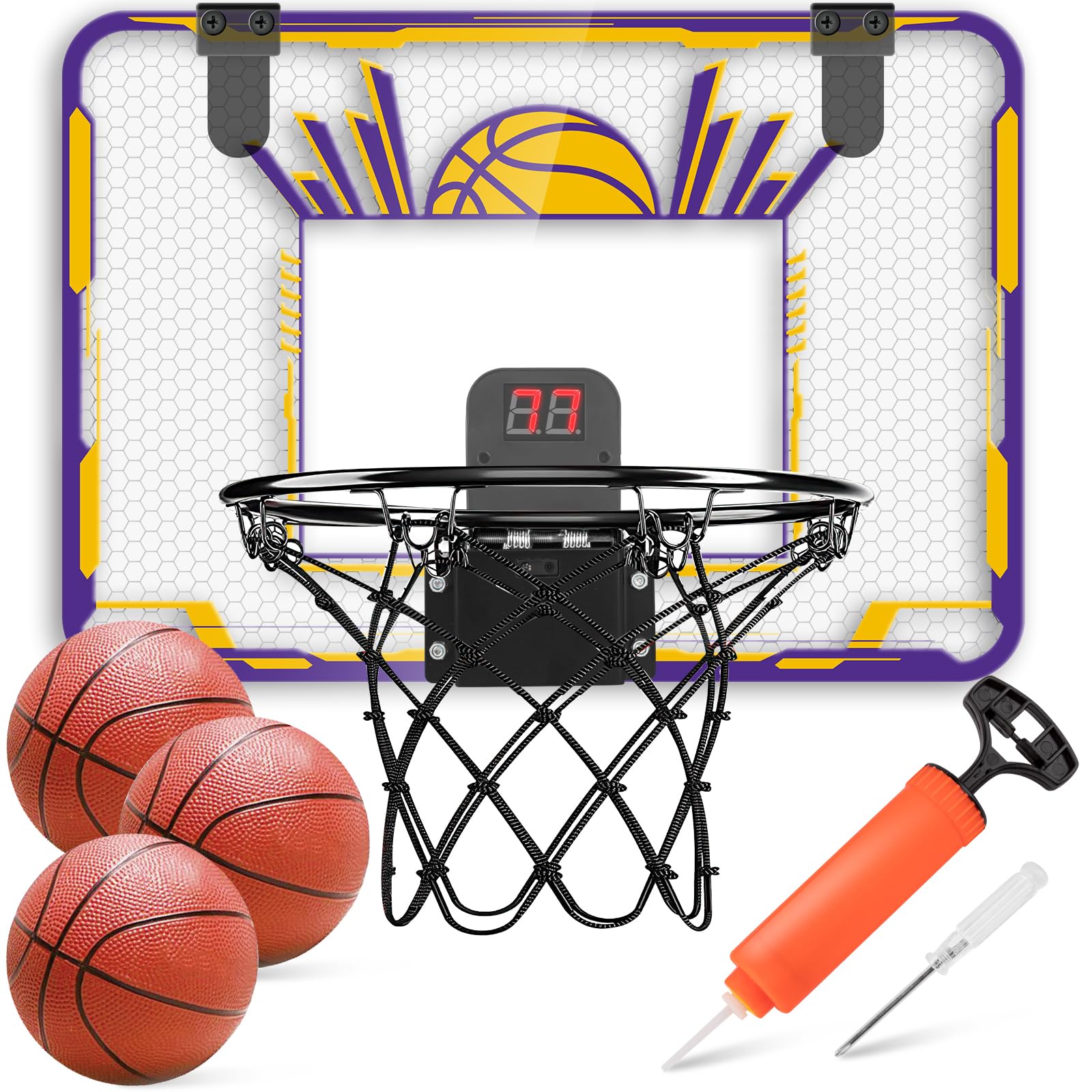 Indoor Mini Basketball Hoop, Basketball Hoop For Room And Office Door, Basketball Hoop For Kids Age 8-12 With 3 Mini Basketballs