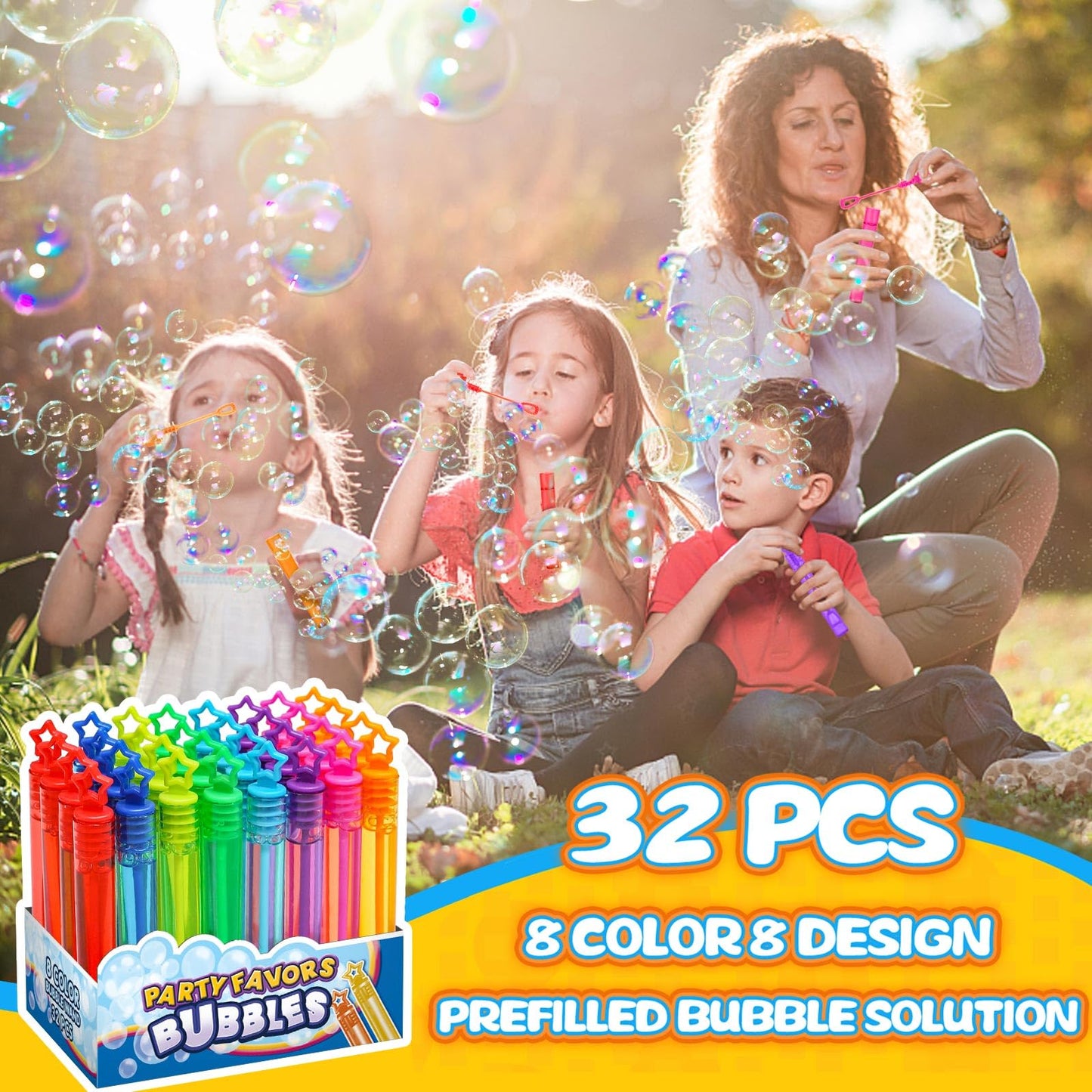 32 Pcs 8 Colors Neon Bubbles Party Favors For Kids, Mini Star Bubble Wand Bulk In Gift Box As Goody Bags Stuffer, Classroom Give