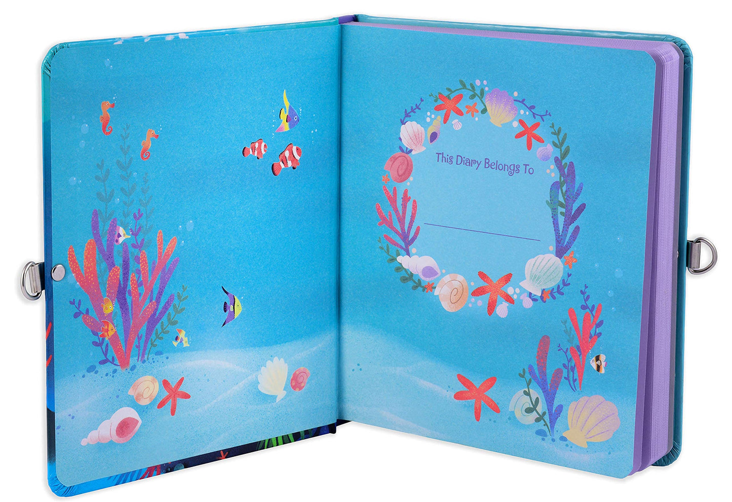Mollybee Kids' Diary Notebook For Girls, Mermaid Theme, 5.5 X 6.25 Inches, 208 Lined Pages, Padlock With 2 Keys, Blue