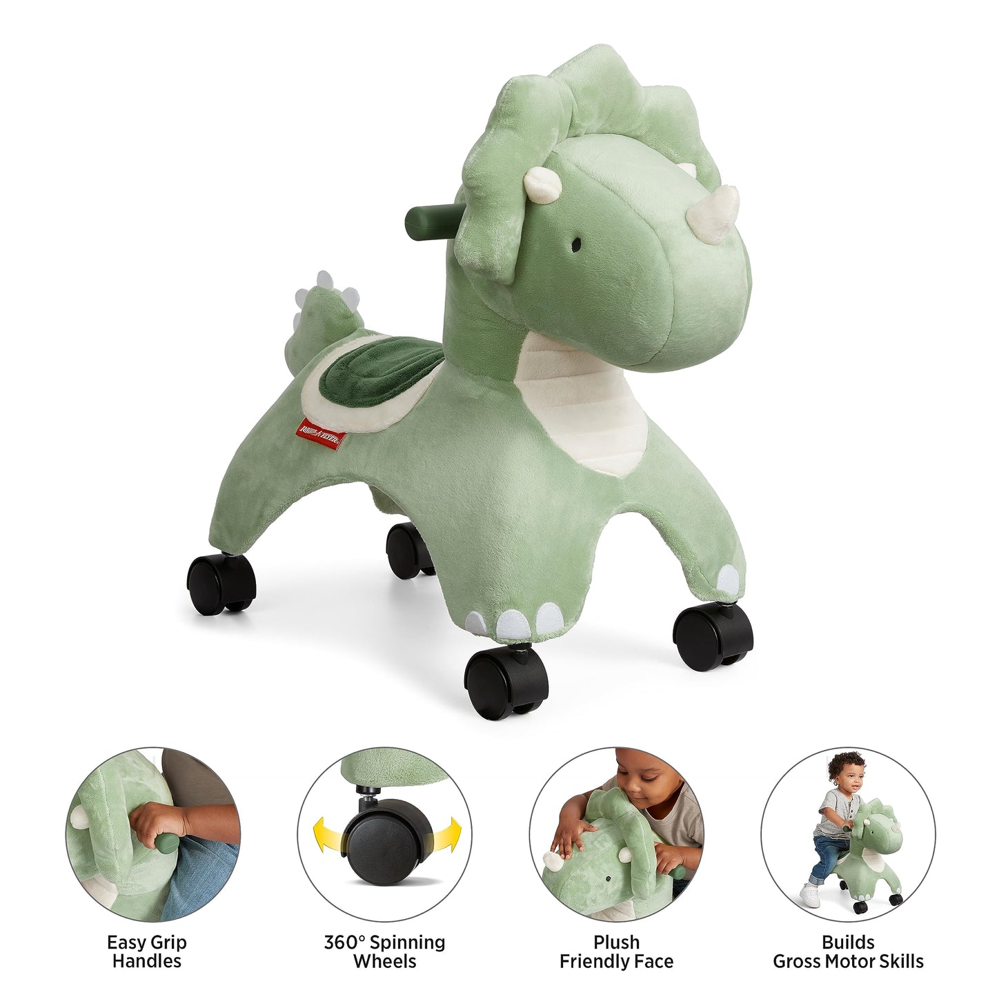 Radio Flyer Dash Dinosaur Ride On Toy for Toddlers, Large Green Plastic, Model 691Z