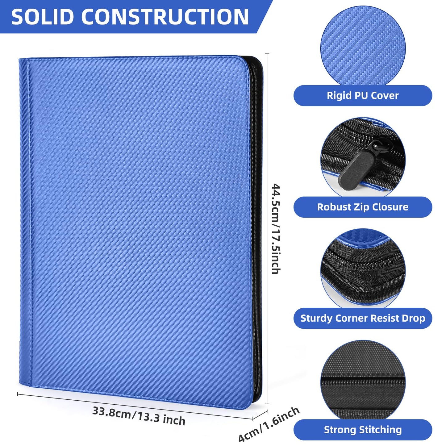 WisOffice enhanced 1000 Card Binder  Ringless Side Loading 16 Pockets Card Binder  1000 Pokcets Trading Card Album Fohlder for Lorcana  MTG  TCG  Game&Sports  Blue