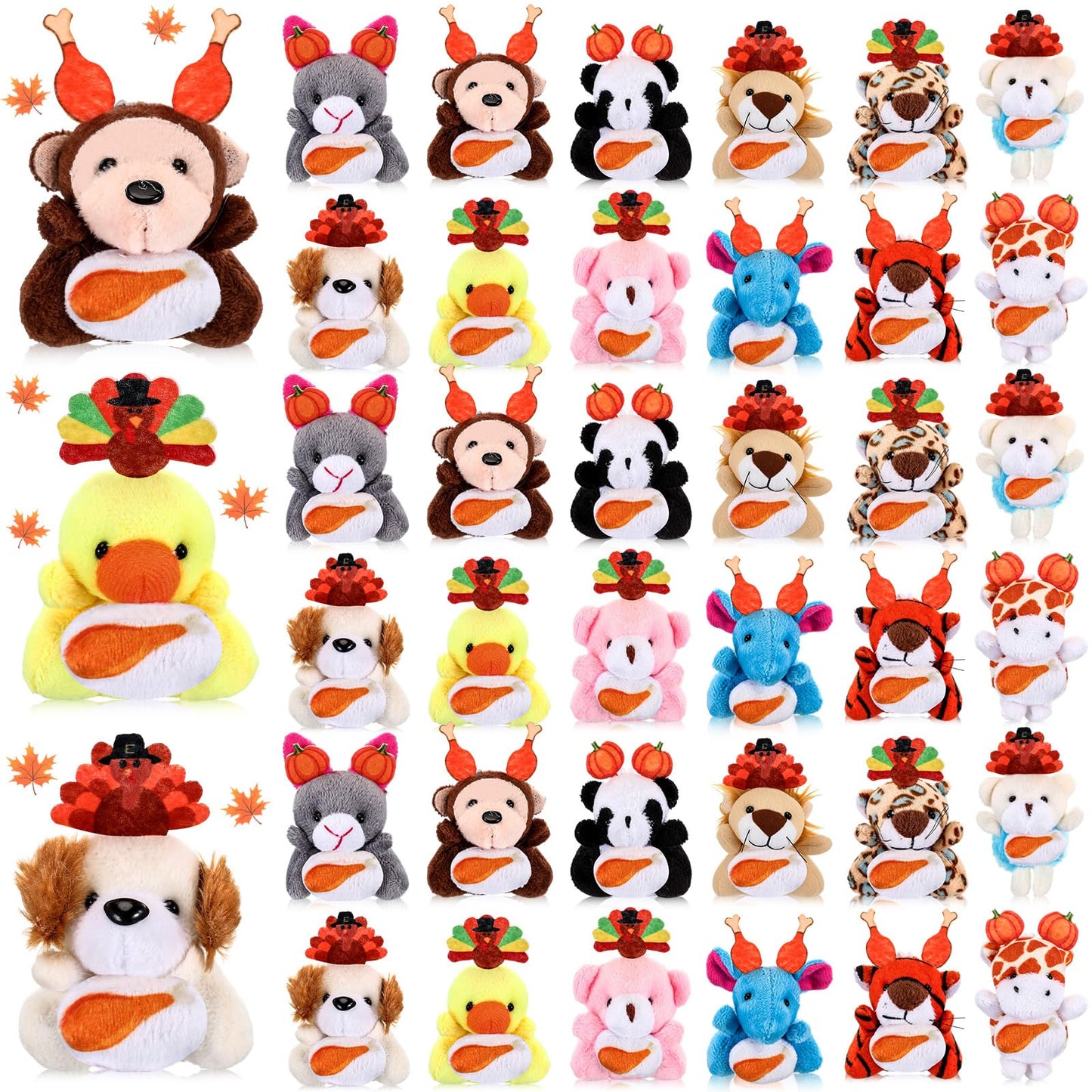 Soulchen 36 Pcs Mini Fall Thanksgiving Stuffed Animal Bulk Small Thanksgiving Day Plush Animals Soft Tiny Autumn Pumpkin Turkey 