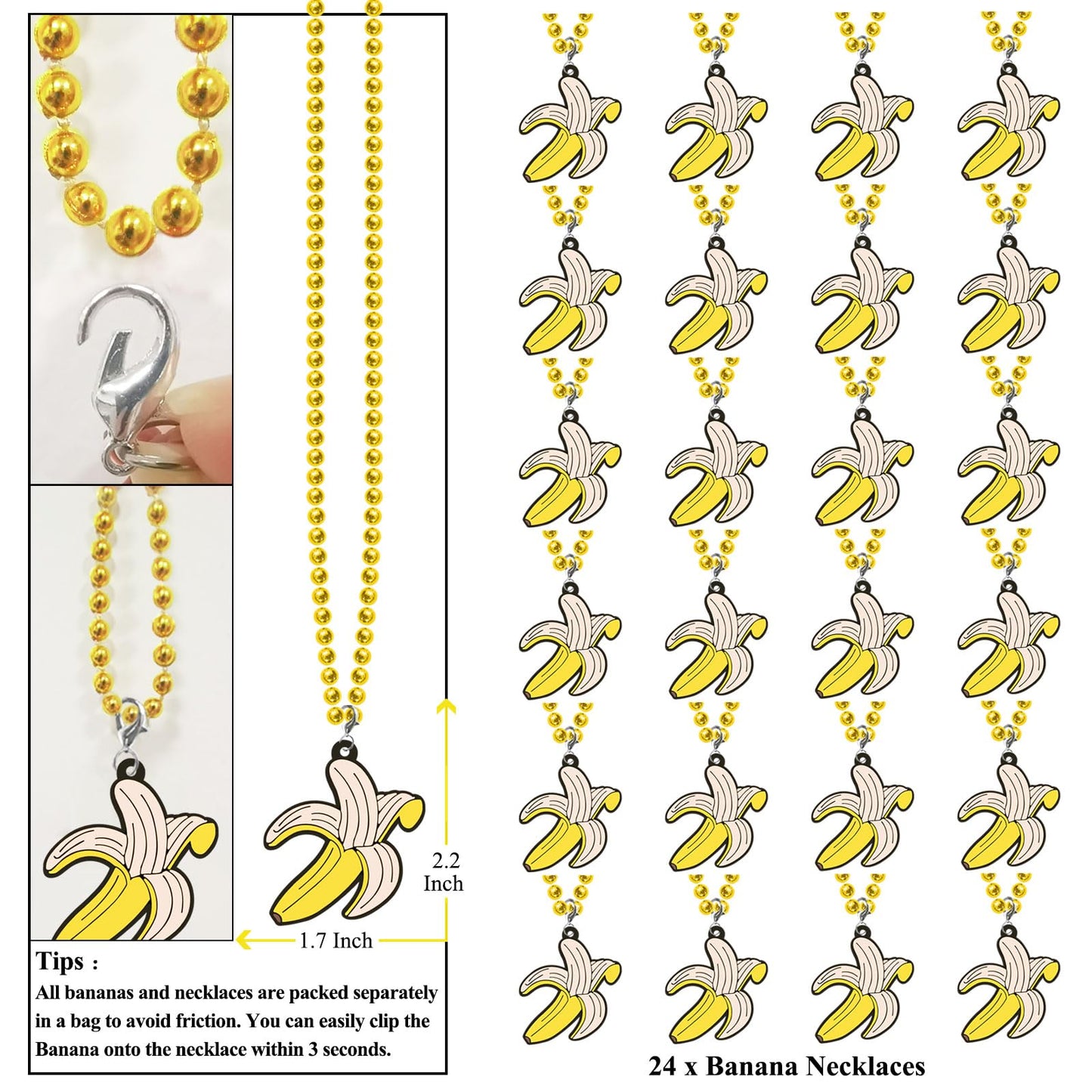 KeeStar 24 Pack Banana Necklace Party Favors for Fruit Themed Baby Shower, Birthday Party Goodie Bag Fillers,School Carnival Rew