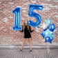 40 Inch Dark Blue Number Balloons 15, Large Royal Light Blue 15 Helium Foil Mylar Balloon, Globos Azules Self Inflating Silver S