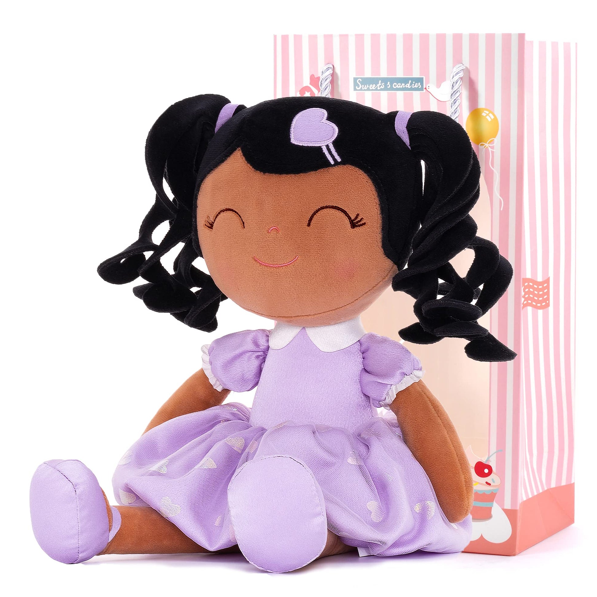 Gloveleya Baby Doll Gifts Plush Curly Girl Toys With Love 16' Purple Tanned Skin