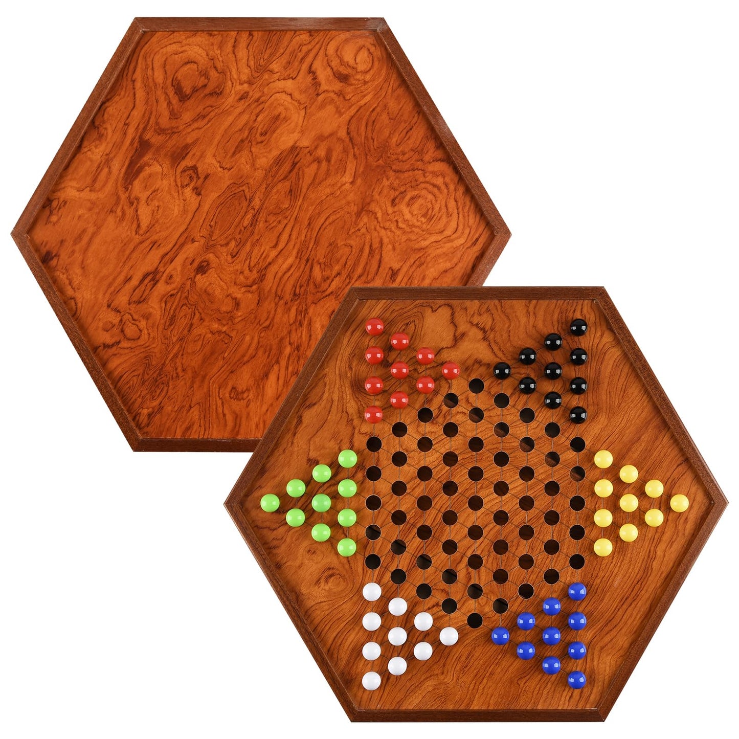 16.5 Inches Extra Large Wooden Jumbo Chinese Checkers Board Game Set With Drawers For Up To 6 Players Classic Strategy Game | Ea