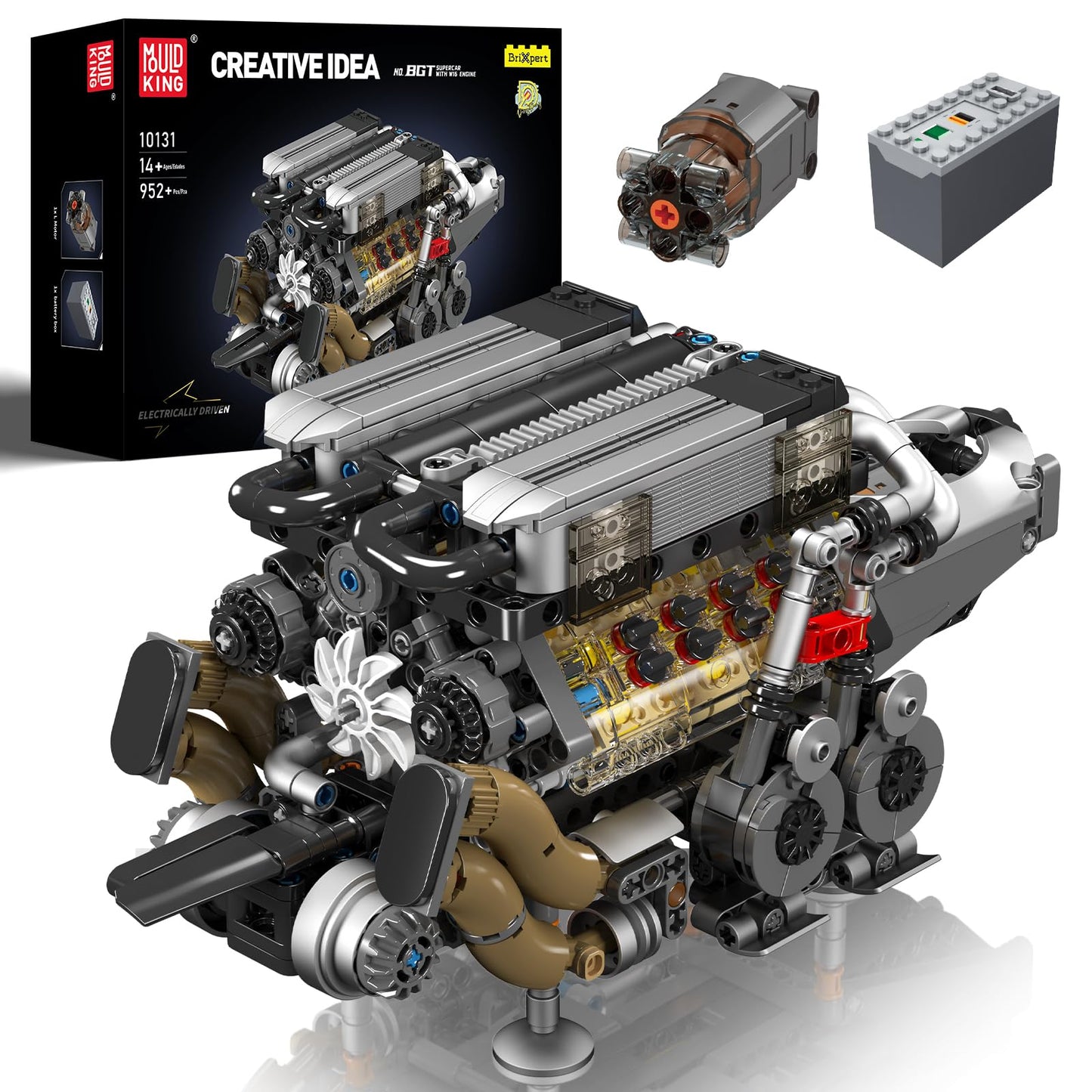 Mould King W16 Engine Building Blocks Set, Combustion Engine Model That Runs, Mini Engine Build Kit For Adults With Battery And Motor, Engineering Construction Stem Toy For Children Boys Girl(952 Pcs)