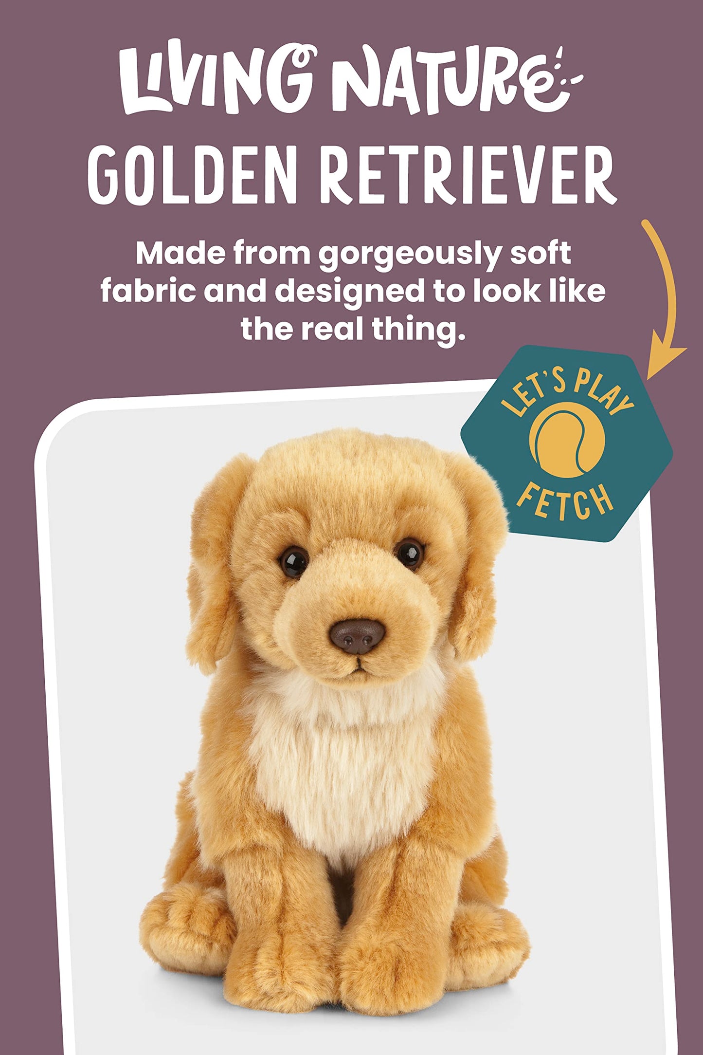 Keycraft Living Nature Golden Retriever Stuffed Animal, 8-inch Plush Dog Toy, Soft Brown Fluffy Design for Kids, Model AN459