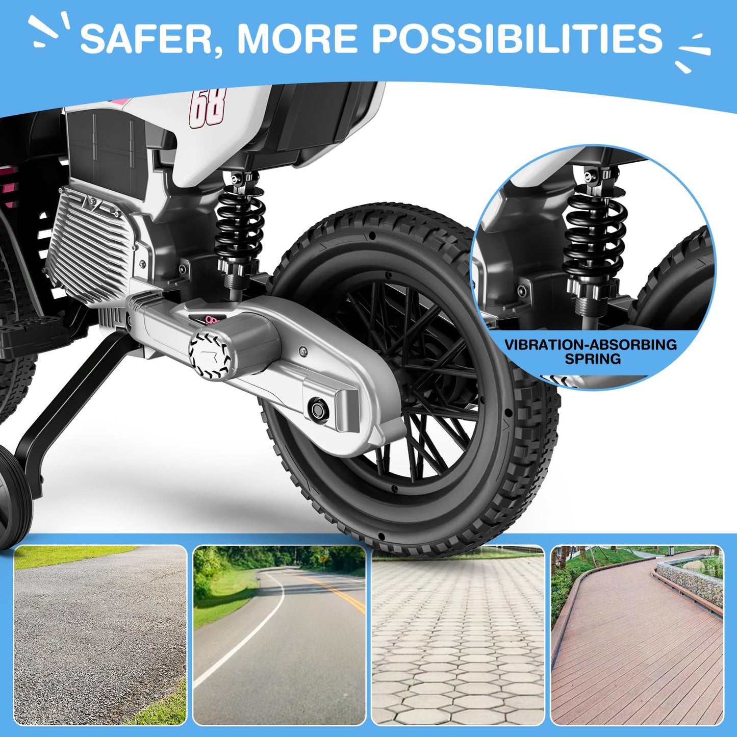 Joystroll S6 12V Kids Motorcycle, 2X25W Ride On Motorbike, Equipped With Wireless Connection, Training Wheels, Self-Control Thro