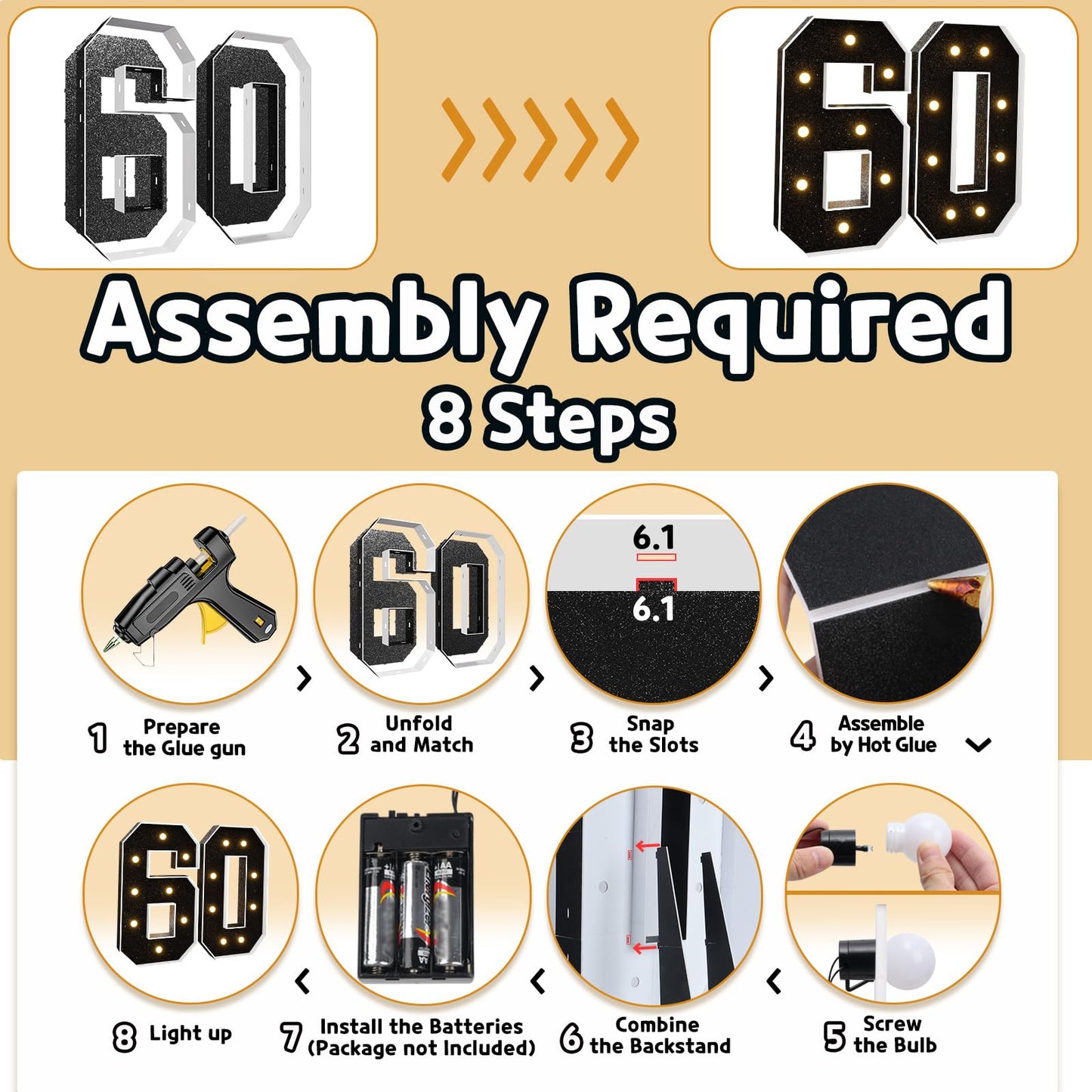 Imprsv 3Ft Black 60Th-Birthday Decorations Numbers: 60Th Birthday Party Anniversary Decorations Large Light Up Numbers 60 For Me