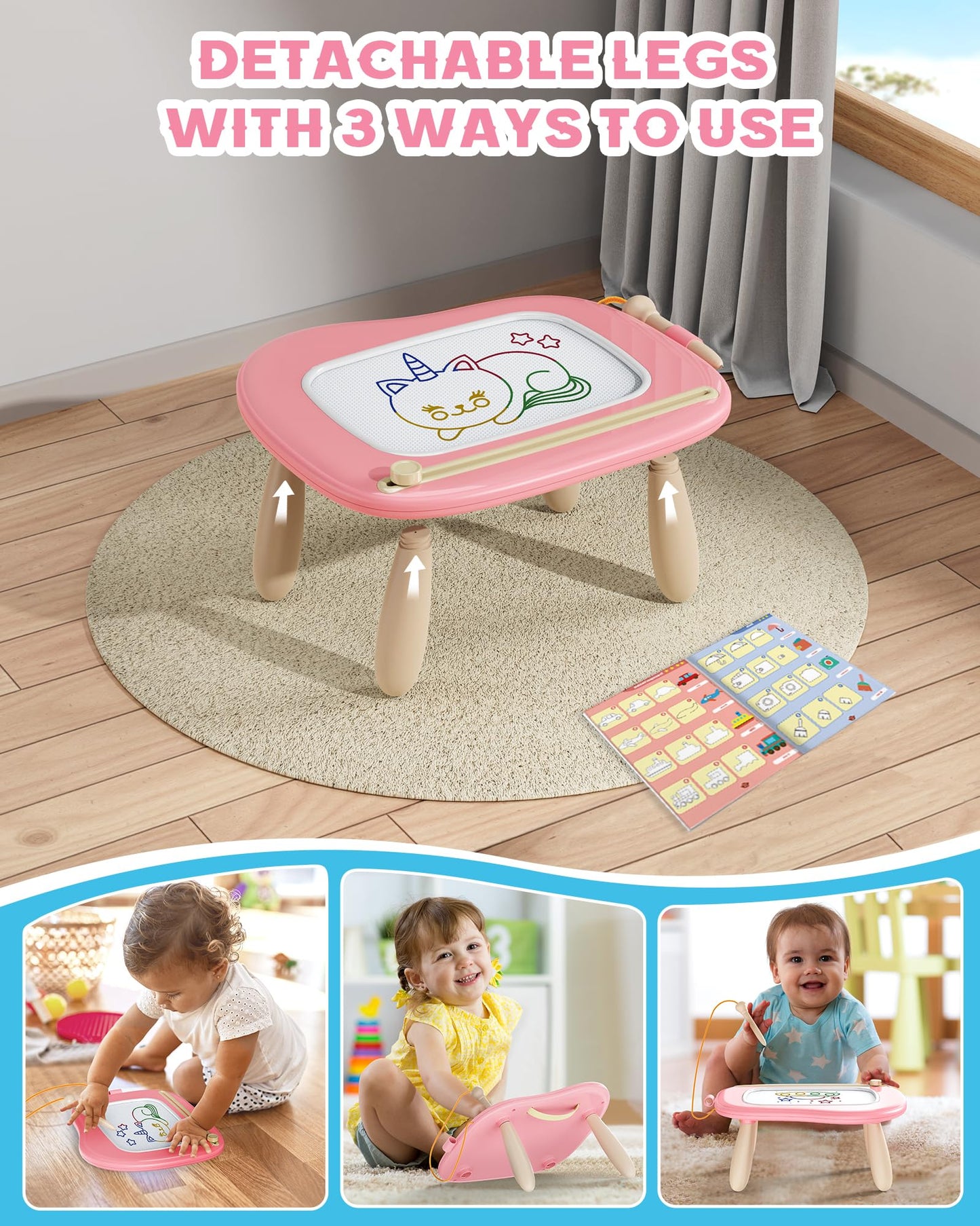 Bravokids Toddler Toys , Sturdy Magnetic Drawing Board, Colorful Doodle Sketch Pad Educational Learning Sensory Toy Birthday Gifts For 1 2 3 Years Old Girls Boys (Pink)