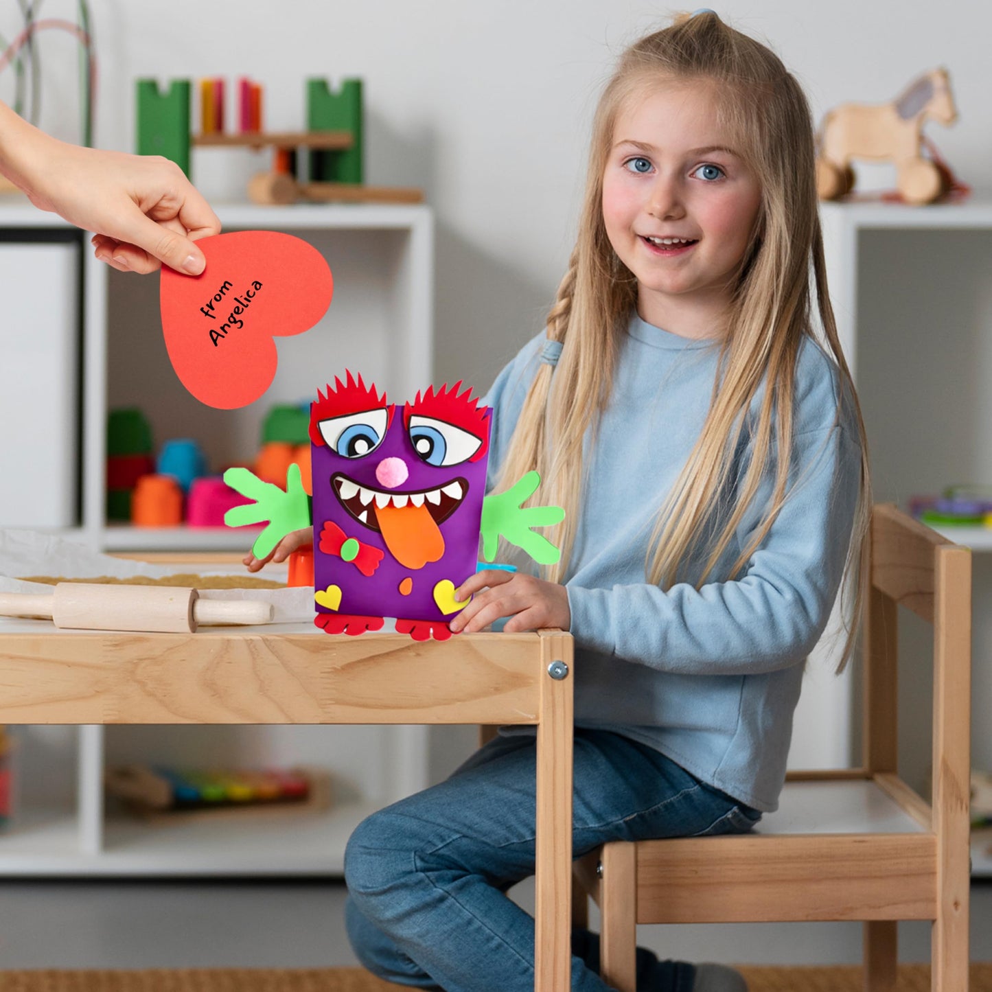 4Es Novelty DIY Monster Valentines Card Box Craft Kit - Makes 1 Valentines Day Crafts for Kids, Valentine Mailbox for Classroom