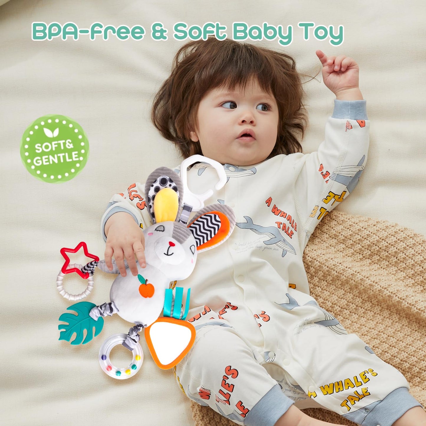 Baby Hanging Toys 0-12 Months - Interactive Stroller & Car Seat Toy with Jingle Sounds, Clinking Rings & Detachable Links | Safe