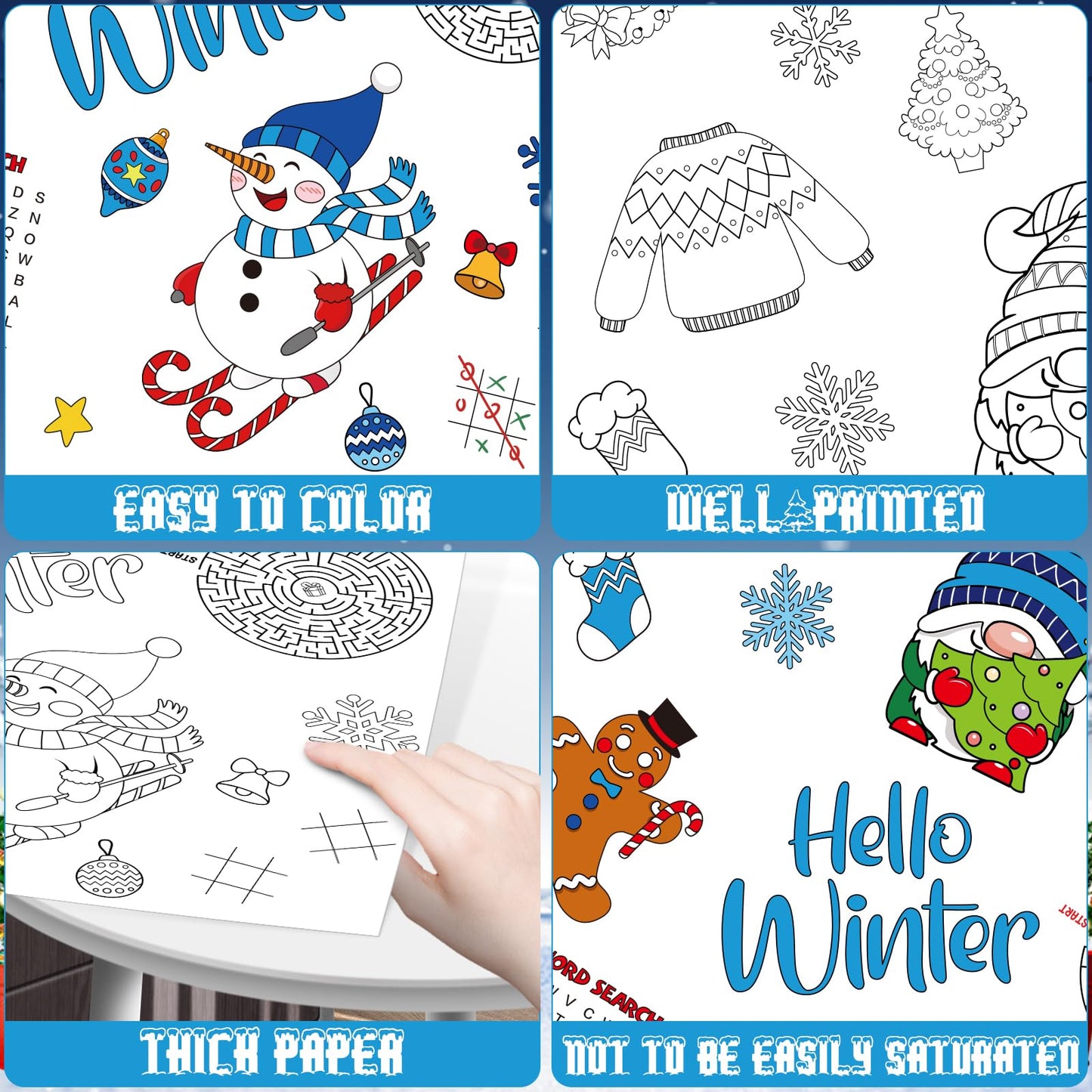 3 Pack Winter Coloring Tablecloth for Kids, Disposable Christmas Paper Tablecloth, Snowman Hello Winter Color-in Activity Table