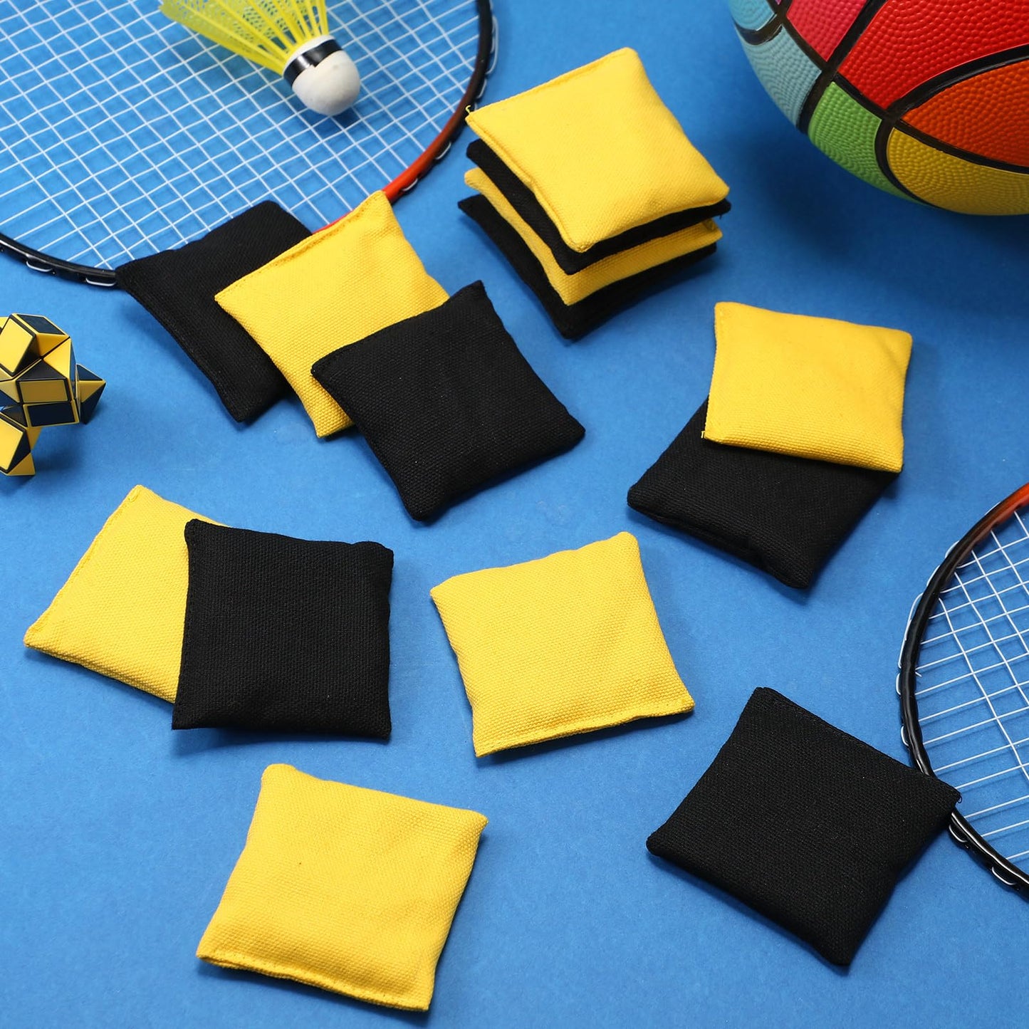 Sotiff 24 Pcs Bean Bags Mini Nylon Cornhole Bean Bags for Kids Tossing Fun Sports Outdoor Family Games Carnival Toy Patriotic Small Beanbag Hand Toss Party Game Supplies for Kid mature-themed (Black  Yellow)