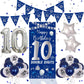 10Th Birthday Decorations For Boys Girls, Navy Blue Silver Happy 10Th Birthday Double Digits Door Banner Decorations, 32 Number