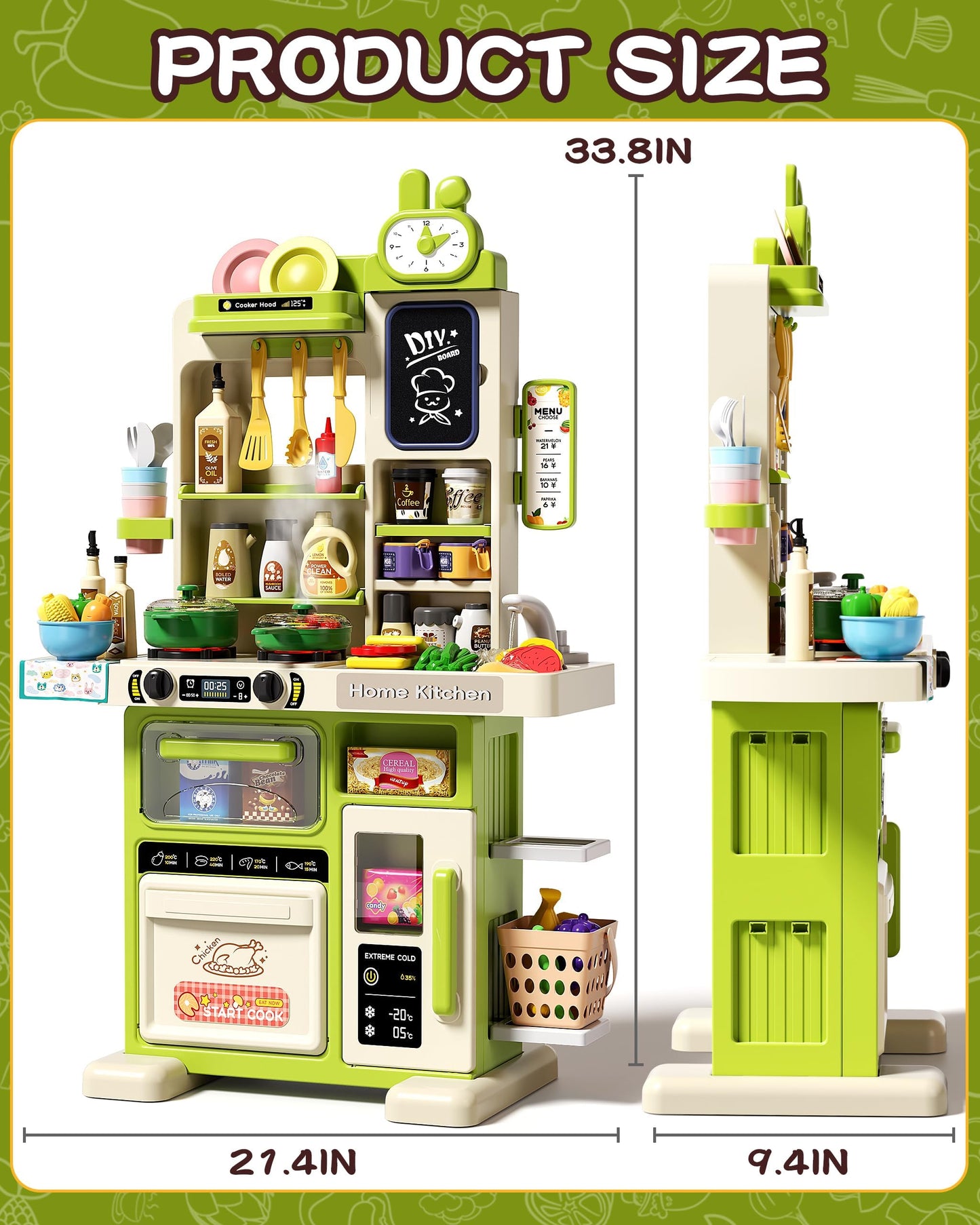 33.8IN - 70PCS Kids Kitchen Playset with Sound & Light - Cooking Stove with Steam, Play Sink and Toy Kitchen Accessories - Prete