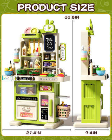 33.8IN - 70PCS Kids Kitchen Playset with Sound & Light - Cooking Stove with Steam, Play Sink and Toy Kitchen Accessories - Prete