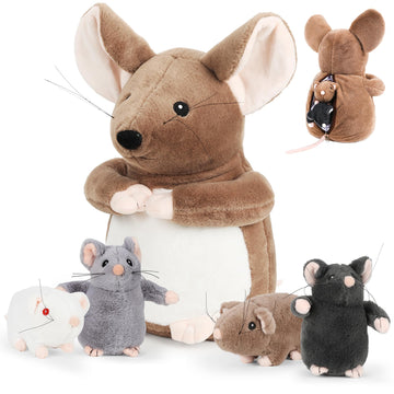 Generic 14'' Large Mommy Rat Plush - 5 Pcs Mouse Stuffed Animals Set With 4 Cute Baby Mouse In Her Tummy Soft Cuddly Plushie For