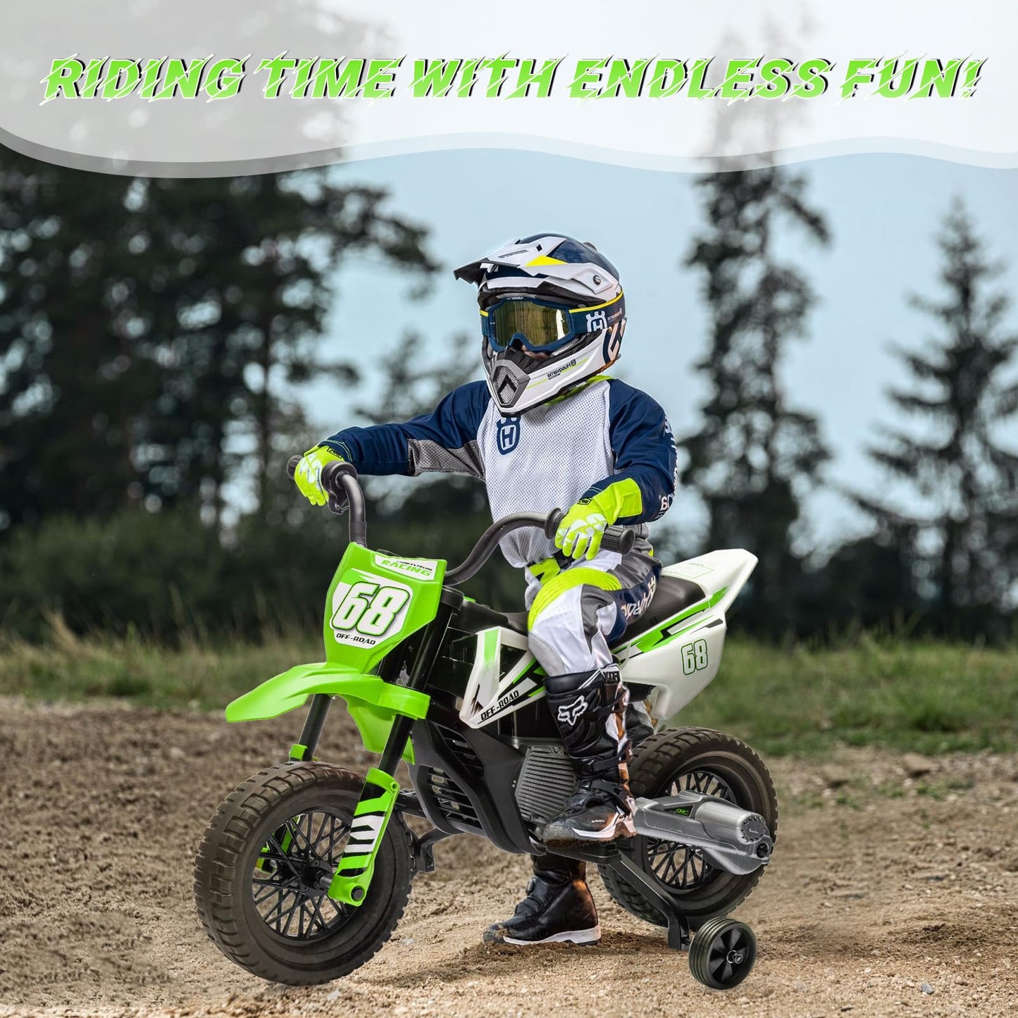 GarveeLife 12V Kids Motorcycle, Kids Electric Dirt Bike with Traning Wheels, Twist Grip Throttle, 3mph Max Speed and Music, Ride