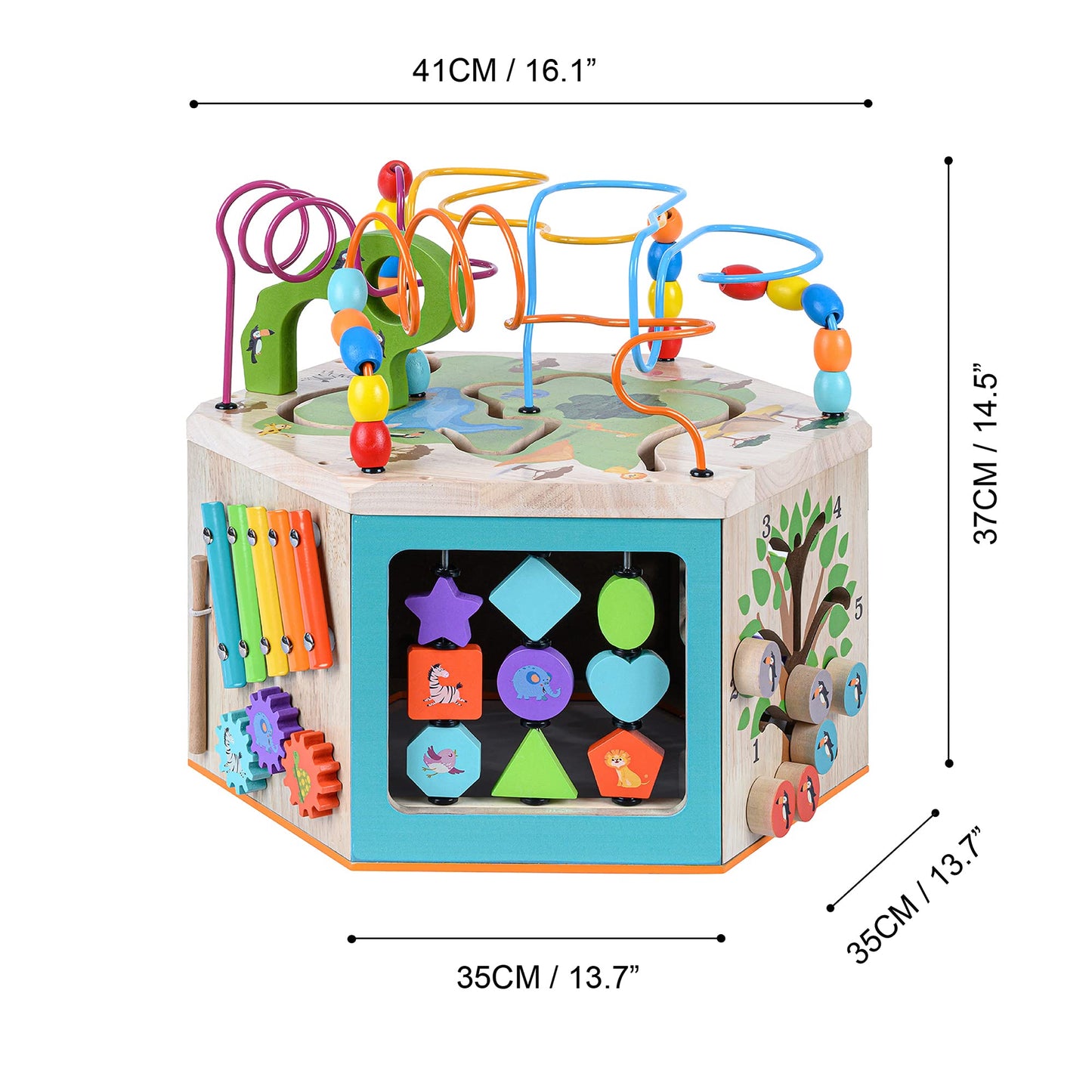 Teamson Kids 7-in-1 Wooden Activity Cube Station - Multicolor Bead Maze & Counting Toy, One Size, Model PS-T0005