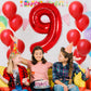 AIQINHU Red Foil Number 9 Balloon, 40 Inch Jumbo Mylar for 9th Birthday Party Decorations