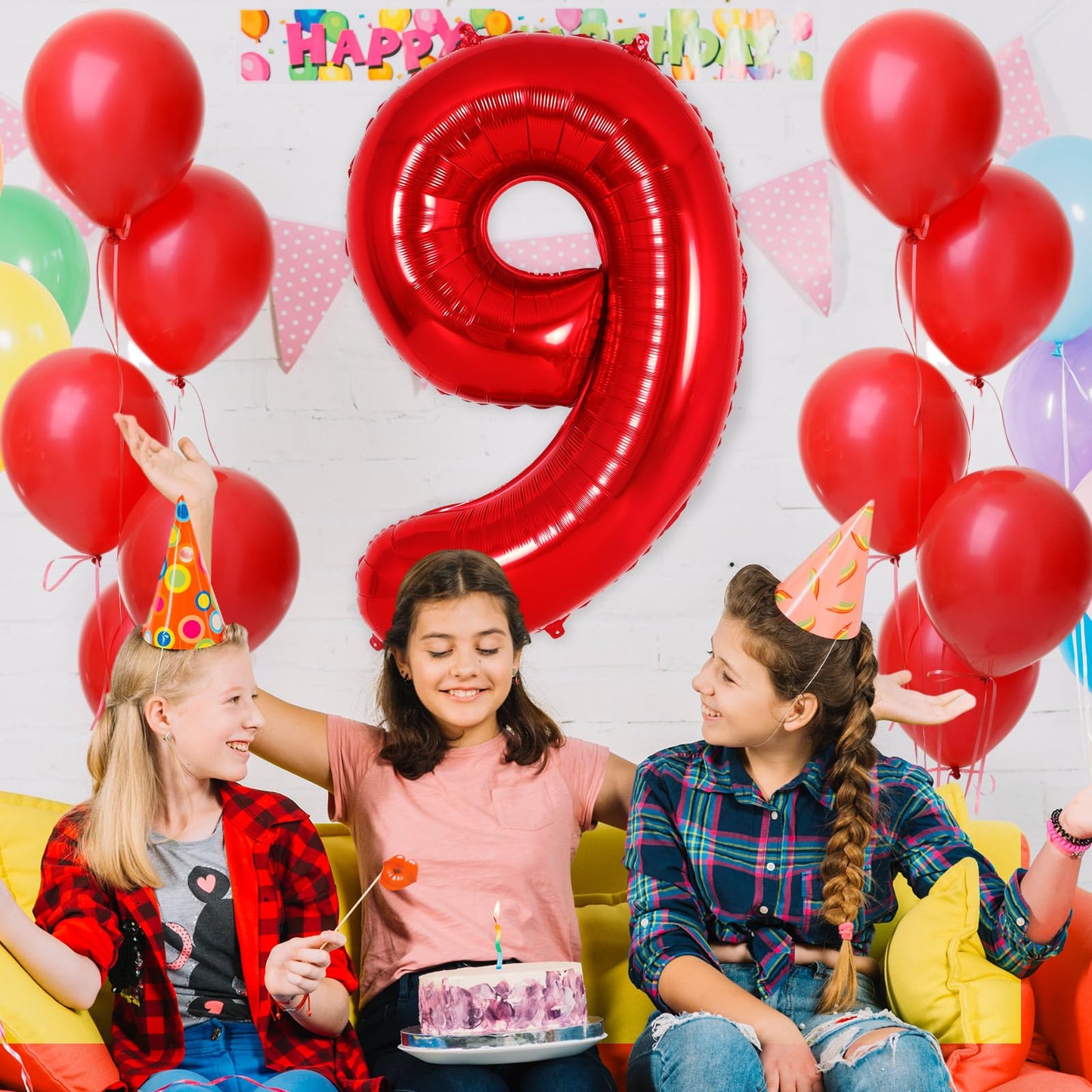 AIQINHU Red Foil Number 9 Balloon, 40 Inch Jumbo Mylar for 9th Birthday Party Decorations