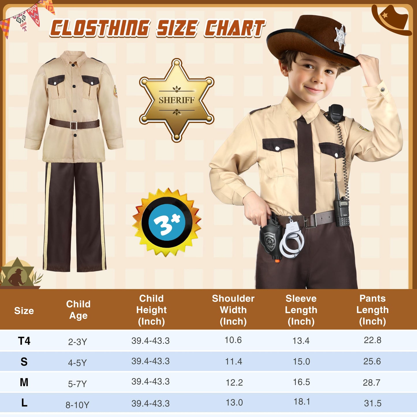 Giftinbox Police Costume For Kids, Sheriff Costume For Boys, Kids Sheriff Cowboy Costume With Accessories Halloween Costumes