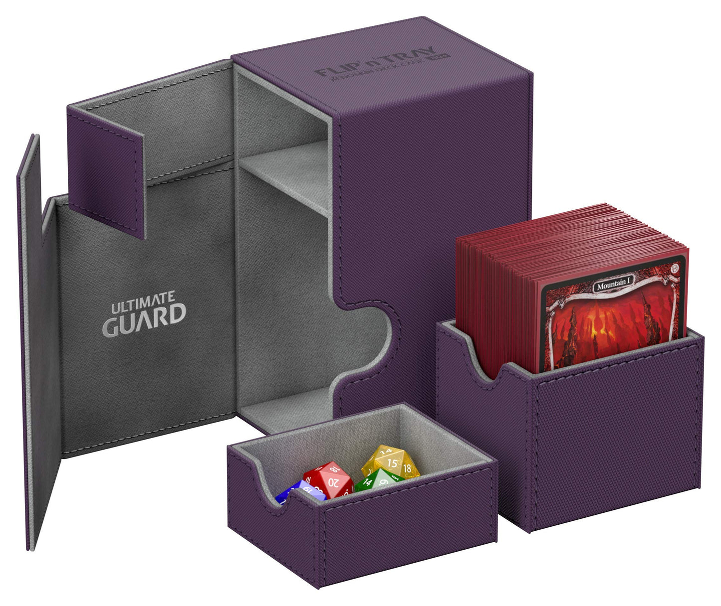 Ultimate Guard Flip 'N' Tray 80+, Deck Case For 80 Double-Sleeved Tcg Cards + Dice Tray, Purple/Grey, Independent Magnetic Closure & Microfiber Lining