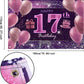 IMISI 17th Birthday Decorations - Pink Polyester Banner for Girls' Party